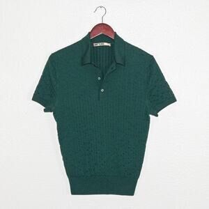 MR TURK Men's Knit Polo Shirt Merino wool Green fits size Small